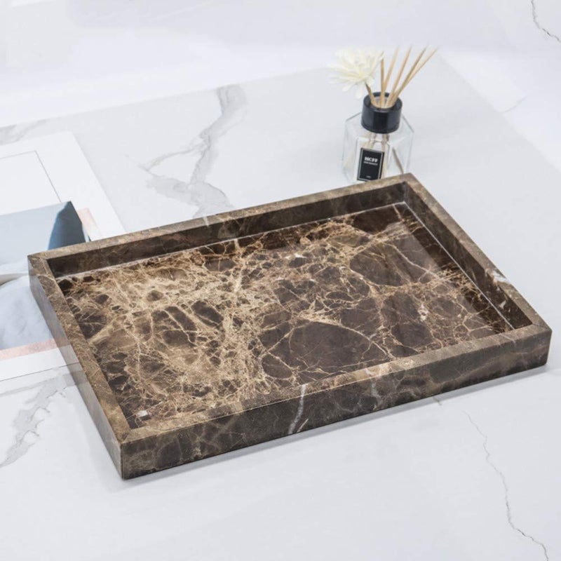 StonePlus Natural Marble Storage Vanity Tray, Cosmetics Jewelery Tray, Kitchen Organizer, Coffee Table Tray (Coffee Net, 11.8L x 7.87W x 1.18H) - Image 3